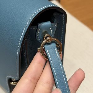 Hermes Roulis Mini 18 Bag Handmade In Evercolor Calfskin Leather Gold Hardware 75 Blue Jean - Image 7