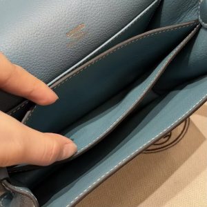 Hermes Roulis Mini 18 Bag Handmade In Evercolor Calfskin Leather Gold Hardware 75 Blue Jean - Image 4