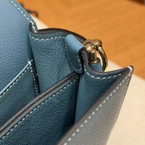 Hermes Roulis Mini 18 Bag Handmade In Evercolor Calfskin Leather Gold Hardware 75 Blue Jean - Image 3