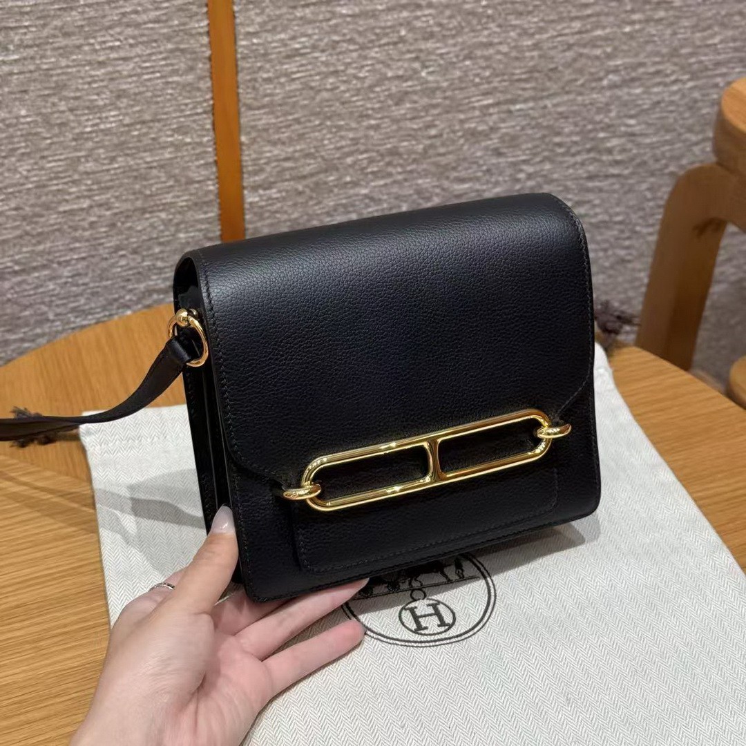 Hermes Roulis Mini 18 Bag Handmade In Evercolor Calfskin Leather Gold Hardware 89 Noir