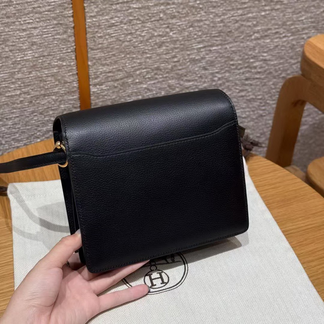 Hermes Roulis Mini 18 Bag Handmade In Evercolor Calfskin Leather Gold Hardware 89 Noir - Image 2