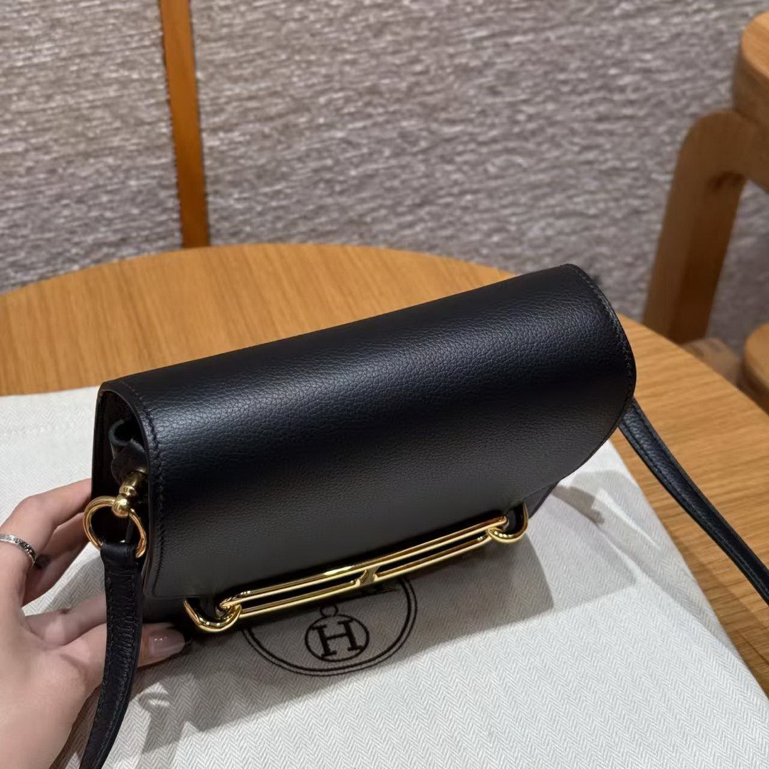 Hermes Roulis Mini 18 Bag Handmade In Evercolor Calfskin Leather Gold Hardware 89 Noir - Image 13