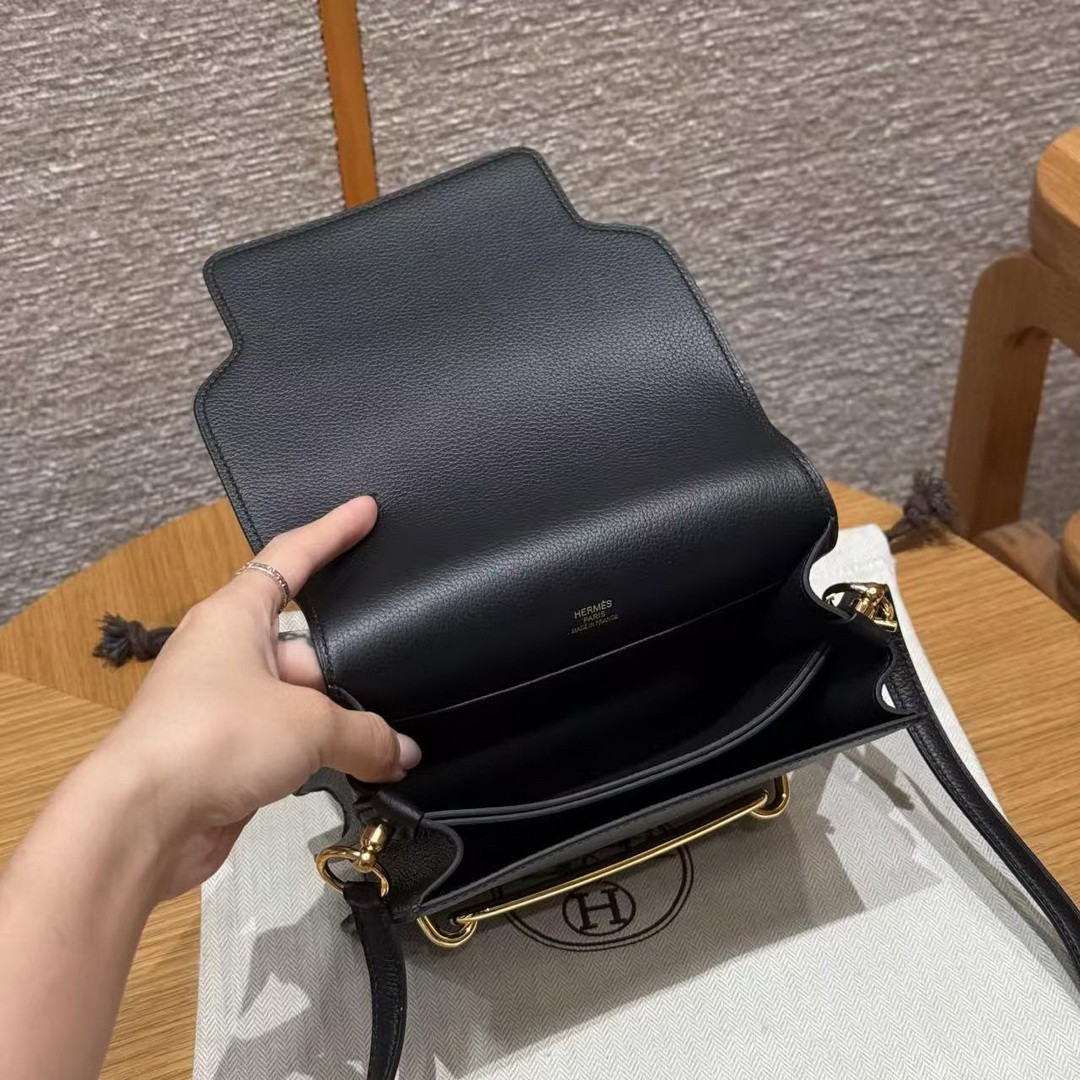 Hermes Roulis Mini 18 Bag Handmade In Evercolor Calfskin Leather Gold Hardware 89 Noir - Image 12