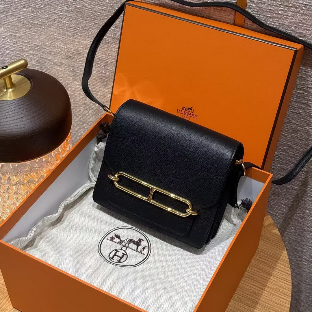 Hermes Roulis Mini 18 Bag Handmade In Evercolor Calfskin Leather Gold Hardware 89 Noir - Image 9