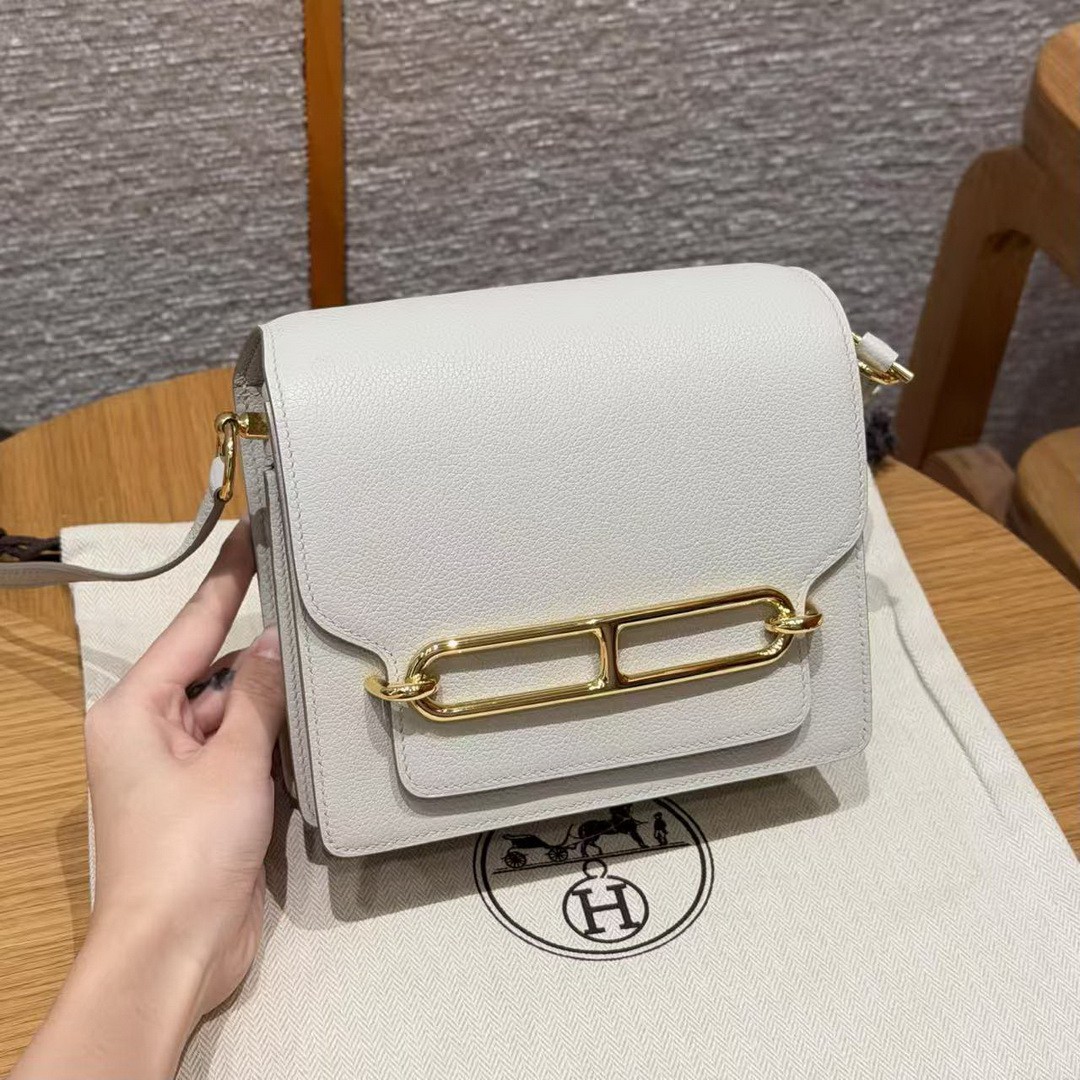 Hermes Roulis Mini 18 Bag Handmade In Evercolor Calfskin Leather Gold Hardware 8L Beton