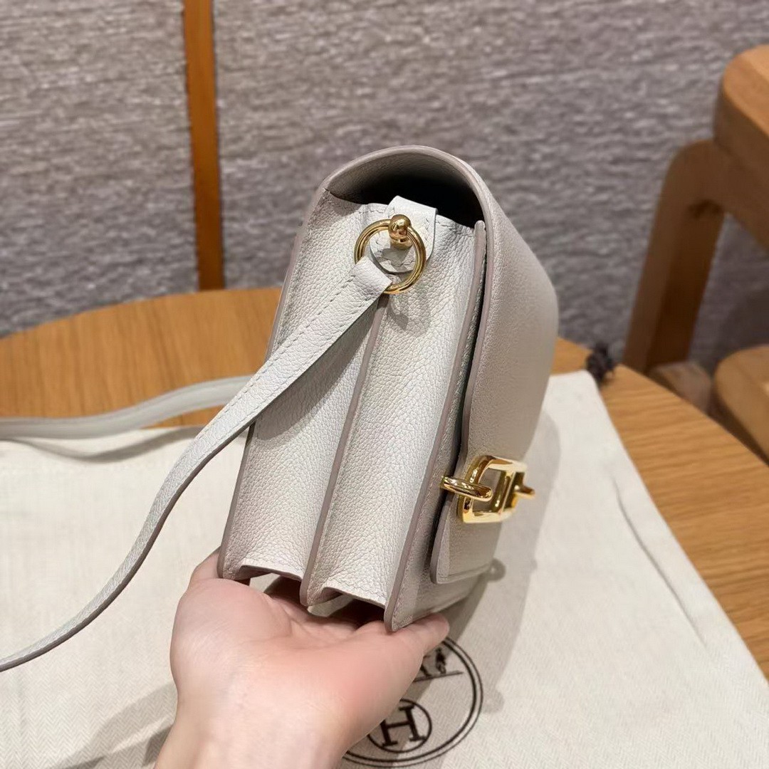 Hermes Roulis Mini 18 Bag Handmade In Evercolor Calfskin Leather Gold Hardware 8L Beton - Image 13