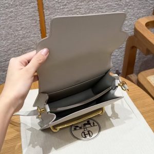 Hermes Roulis Mini 18 Bag Handmade In Evercolor Calfskin Leather Gold Hardware 8L Beton - Image 11