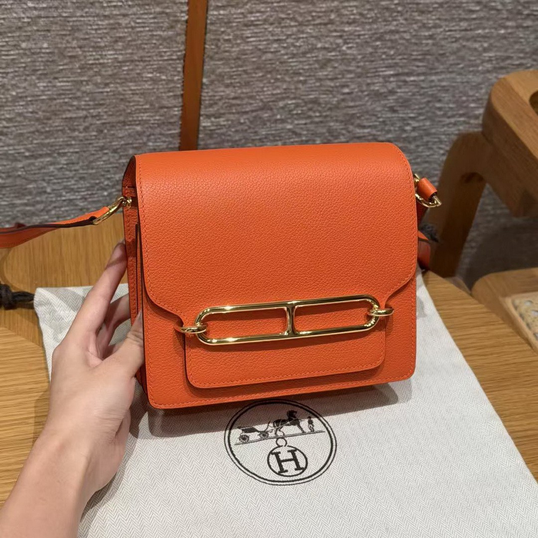 Hermes Roulis Mini 18 Bag Handmade In Evercolor Calfskin Leather Gold Hardware 93 Orange