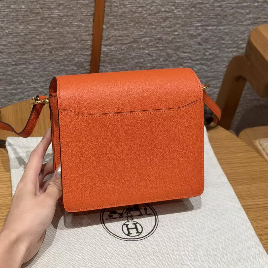Hermes Roulis Mini 18 Bag Handmade In Evercolor Calfskin Leather Gold Hardware 93 Orange - Image 2