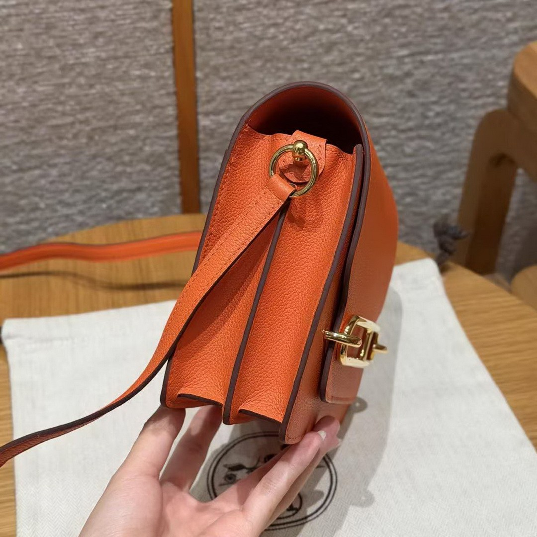Hermes Roulis Mini 18 Bag Handmade In Evercolor Calfskin Leather Gold Hardware 93 Orange - Image 14