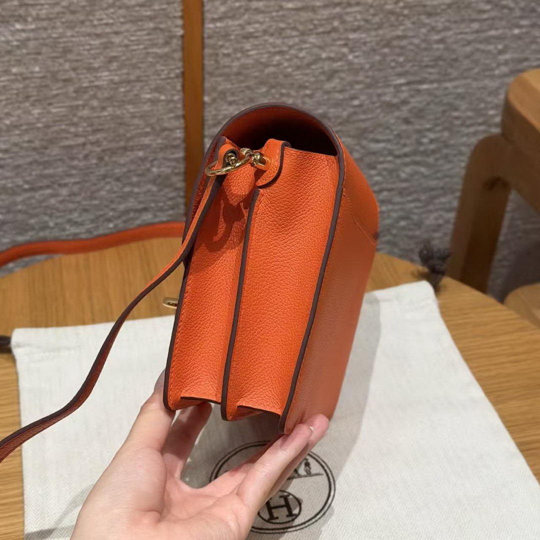 Hermes Roulis Mini 18 Bag Handmade In Evercolor Calfskin Leather Gold Hardware 93 Orange - Image 13