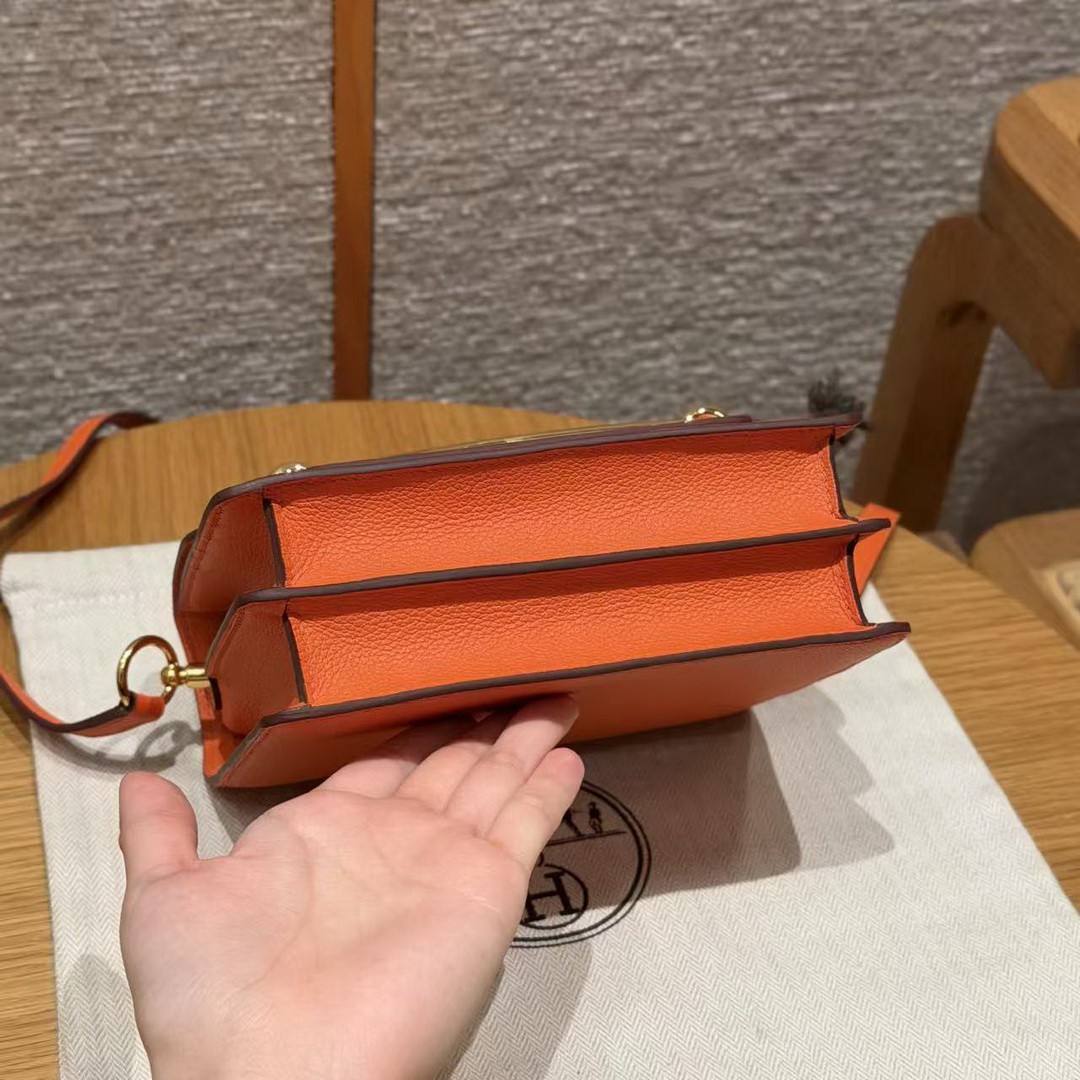 Hermes Roulis Mini 18 Bag Handmade In Evercolor Calfskin Leather Gold Hardware 93 Orange - Image 12
