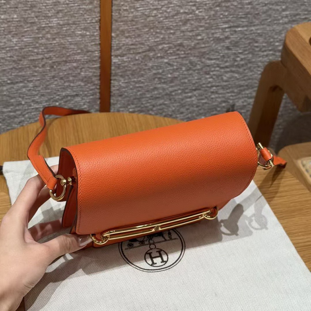 Hermes Roulis Mini 18 Bag Handmade In Evercolor Calfskin Leather Gold Hardware 93 Orange - Image 11