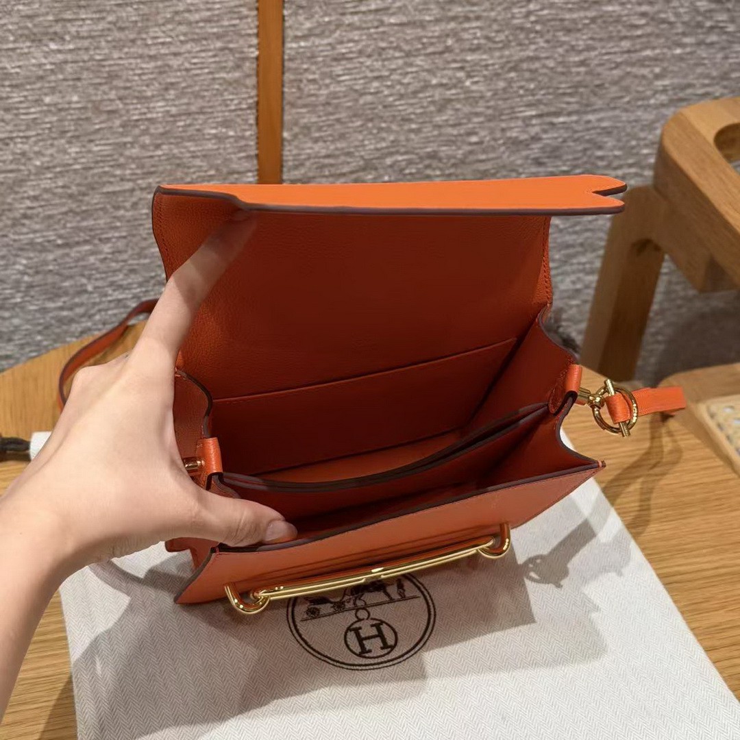 Hermes Roulis Mini 18 Bag Handmade In Evercolor Calfskin Leather Gold Hardware 93 Orange - Image 10