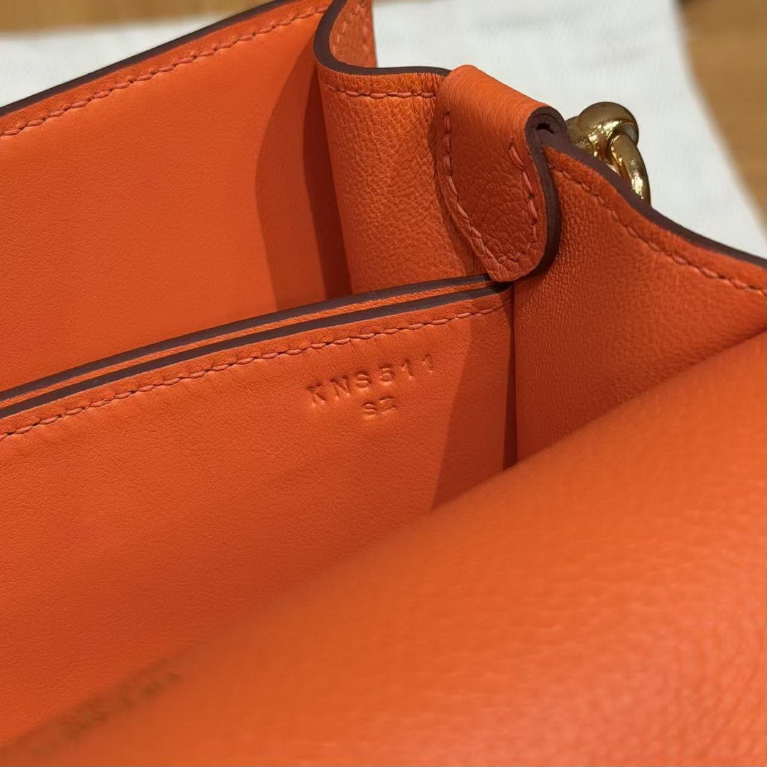 Hermes Roulis Mini 18 Bag Handmade In Evercolor Calfskin Leather Gold Hardware 93 Orange - Image 9