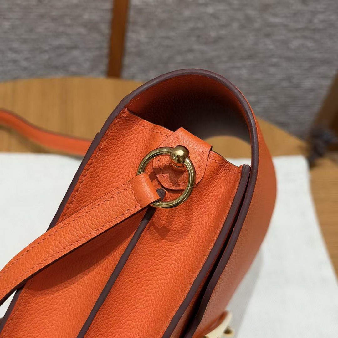 Hermes Roulis Mini 18 Bag Handmade In Evercolor Calfskin Leather Gold Hardware 93 Orange - Image 6