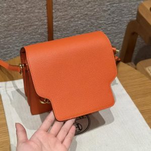 Hermes Roulis Mini 18 Bag Handmade In Evercolor Calfskin Leather Gold Hardware 93 Orange - Image 5