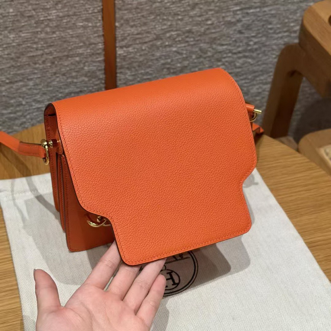 Hermes Roulis Mini 18 Bag Handmade In Evercolor Calfskin Leather Gold Hardware 93 Orange - Image 5