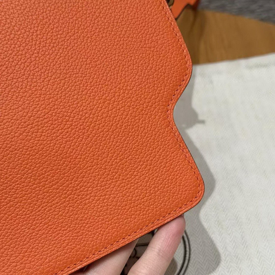 Hermes Roulis Mini 18 Bag Handmade In Evercolor Calfskin Leather Gold Hardware 93 Orange - Image 4