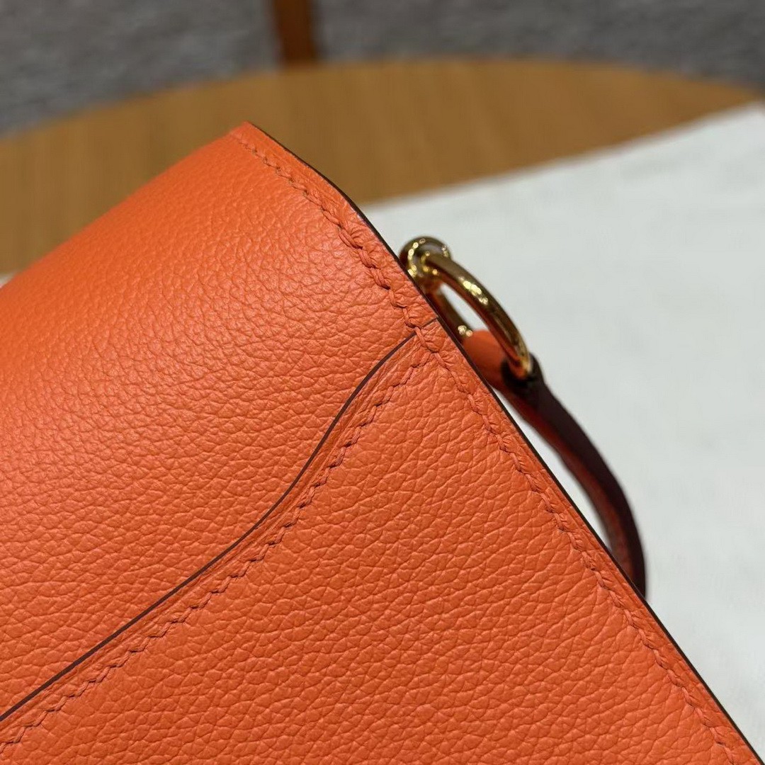 Hermes Roulis Mini 18 Bag Handmade In Evercolor Calfskin Leather Gold Hardware 93 Orange - Image 3