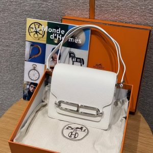 Hermes Roulis Mini 18 Bag Handmade In Evercolor Calfskin Leather Silver Hardware 01 Blanc - Image 2