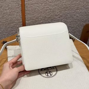 Hermes Roulis Mini 18 Bag Handmade In Evercolor Calfskin Leather Silver Hardware 01 Blanc - Image 17
