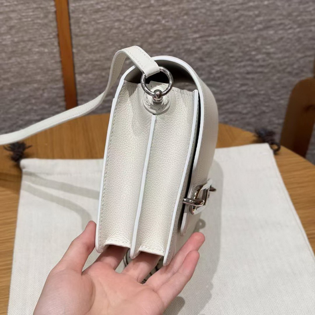 Hermes Roulis Mini 18 Bag Handmade In Evercolor Calfskin Leather Silver Hardware 01 Blanc - Image 16