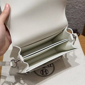 Hermes Roulis Mini 18 Bag Handmade In Evercolor Calfskin Leather Silver Hardware 01 Blanc - Image 13