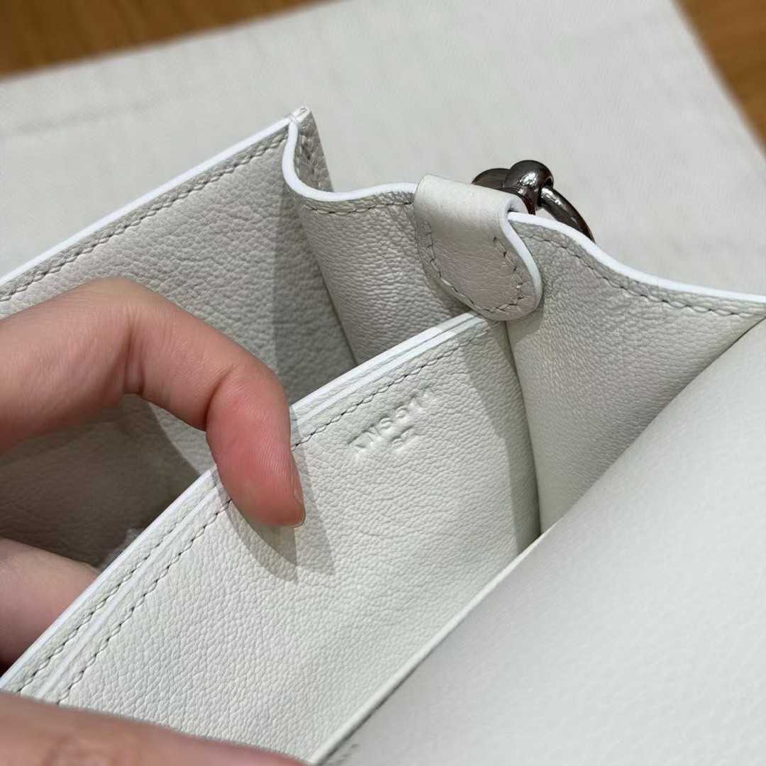 Hermes Roulis Mini 18 Bag Handmade In Evercolor Calfskin Leather Silver Hardware 01 Blanc - Image 11