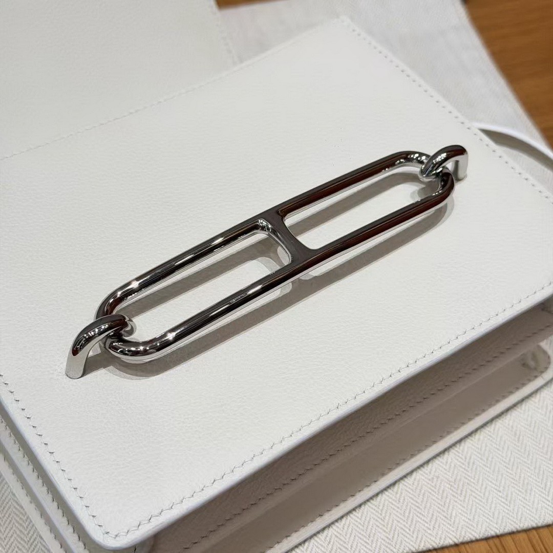 Hermes Roulis Mini 18 Bag Handmade In Evercolor Calfskin Leather Silver Hardware 01 Blanc - Image 10