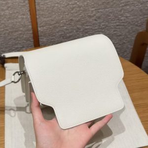 Hermes Roulis Mini 18 Bag Handmade In Evercolor Calfskin Leather Silver Hardware 01 Blanc - Image 9
