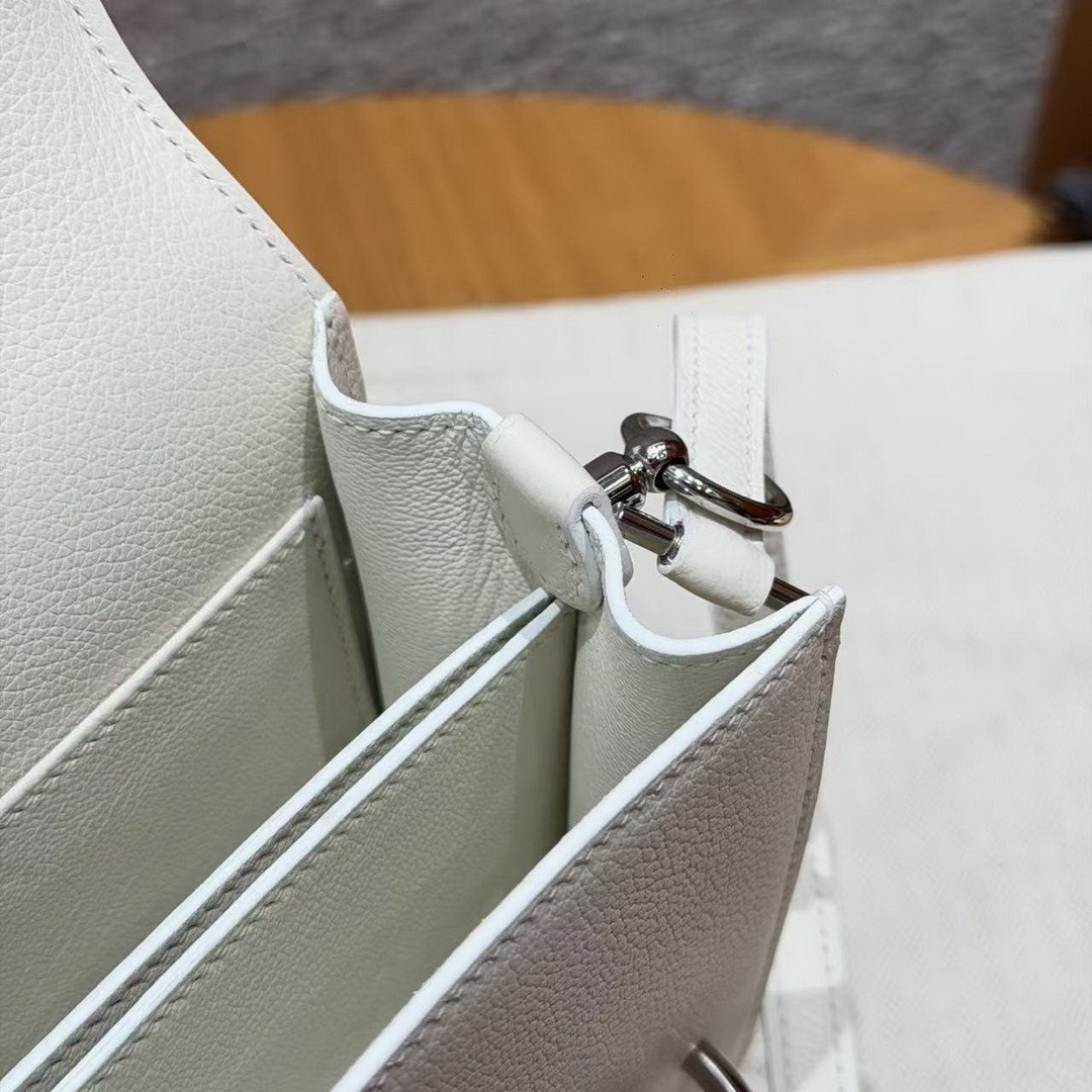 Hermes Roulis Mini 18 Bag Handmade In Evercolor Calfskin Leather Silver Hardware 01 Blanc - Image 8