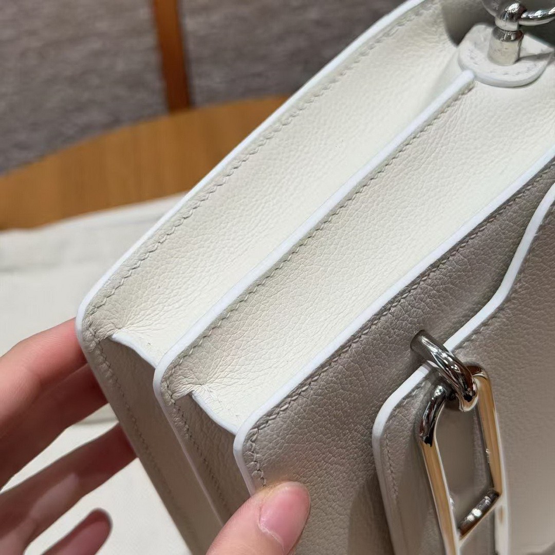 Hermes Roulis Mini 18 Bag Handmade In Evercolor Calfskin Leather Silver Hardware 01 Blanc - Image 5