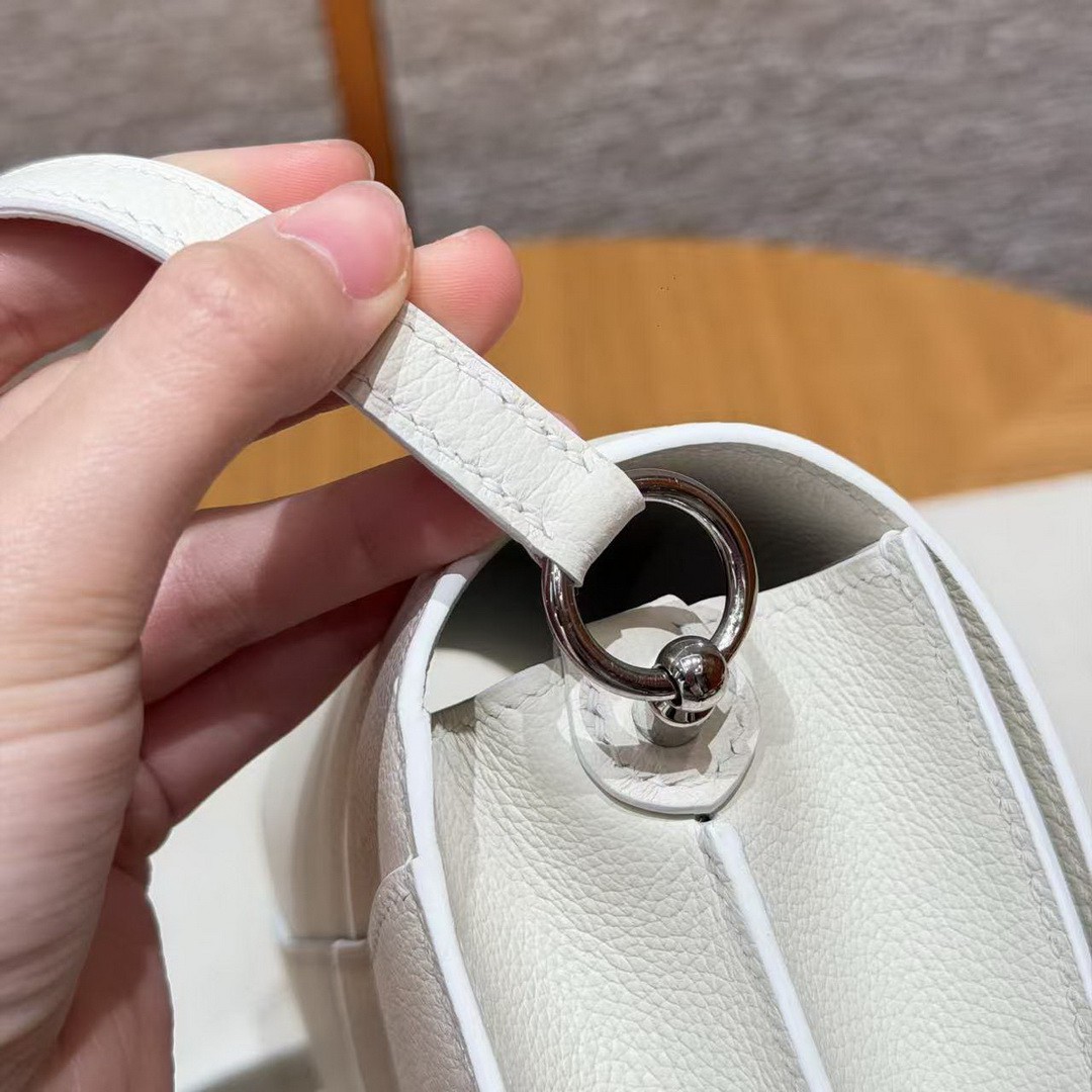 Hermes Roulis Mini 18 Bag Handmade In Evercolor Calfskin Leather Silver Hardware 01 Blanc - Image 4