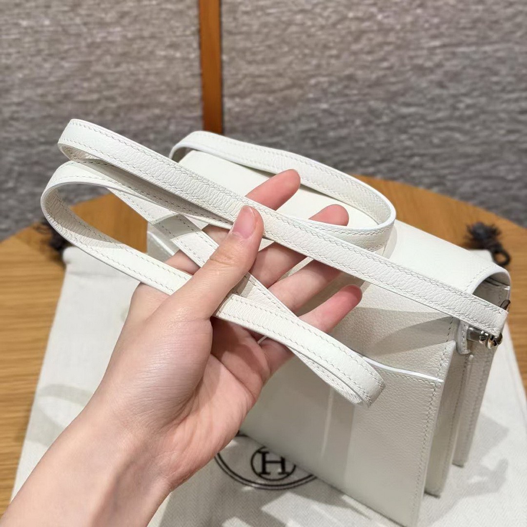 Hermes Roulis Mini 18 Bag Handmade In Evercolor Calfskin Leather Silver Hardware 01 Blanc - Image 3
