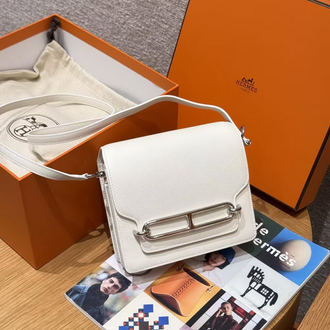 Hermes Roulis Mini 18 Bag Handmade In Evercolor Calfskin Leather Silver Hardware 01 Blanc