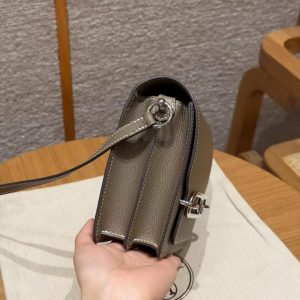 Hermes Roulis Mini 18 Bag Handmade In Evercolor Calfskin Leather Silver Hardware 18 Etoupe - Image 15