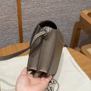 Hermes Roulis Mini 18 Bag Handmade In Evercolor Calfskin Leather Silver Hardware 18 Etoupe - Image 14