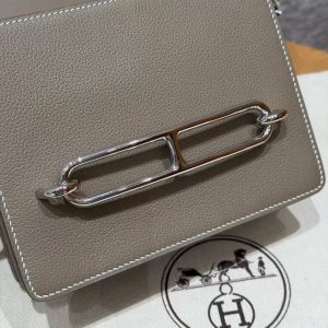 Hermes Roulis Mini 18 Bag Handmade In Evercolor Calfskin Leather Silver Hardware 18 Etoupe - Image 10