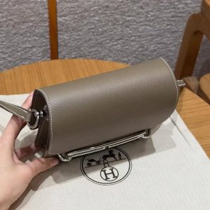 Hermes Roulis Mini 18 Bag Handmade In Evercolor Calfskin Leather Silver Hardware 18 Etoupe - Image 9