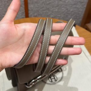 Hermes Roulis Mini 18 Bag Handmade In Evercolor Calfskin Leather Silver Hardware 18 Etoupe - Image 7