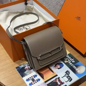 Hermes Roulis Mini 18 Bag Handmade In Evercolor Calfskin Leather Silver Hardware 18 Etoupe - Image 6