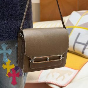 Hermes Roulis Mini 18 Bag Handmade In Evercolor Calfskin Leather Silver Hardware 18 Etoupe - Image 3