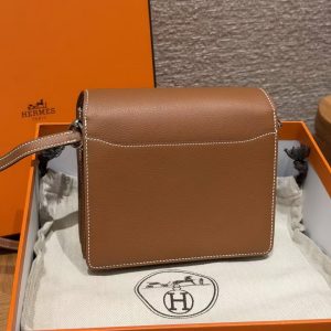 Hermes Roulis Mini 18 Bag Handmade In Evercolor Calfskin Leather Silver Hardware 37 Gold - Image 2