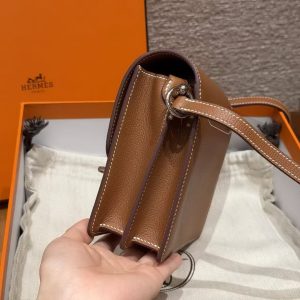 Hermes Roulis Mini 18 Bag Handmade In Evercolor Calfskin Leather Silver Hardware 37 Gold - Image 13
