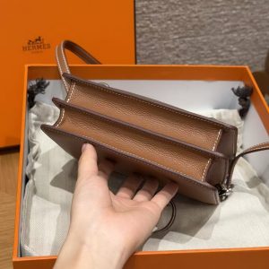 Hermes Roulis Mini 18 Bag Handmade In Evercolor Calfskin Leather Silver Hardware 37 Gold - Image 12