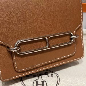 Hermes Roulis Mini 18 Bag Handmade In Evercolor Calfskin Leather Silver Hardware 37 Gold - Image 9
