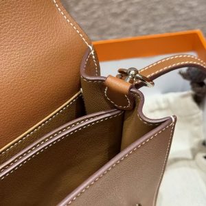 Hermes Roulis Mini 18 Bag Handmade In Evercolor Calfskin Leather Silver Hardware 37 Gold - Image 4