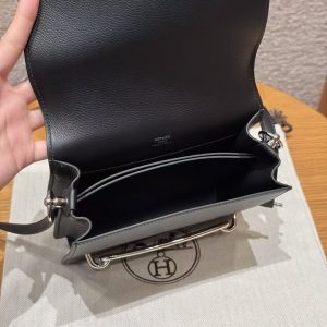 Hermes Roulis Mini 18 Bag Handmade In Evercolor Calfskin Leather Silver Hardware 89 Noir - Image 9