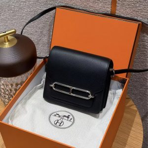 Hermes Roulis Mini 18 Bag Handmade In Evercolor Calfskin Leather Silver Hardware 89 Noir - Image 7